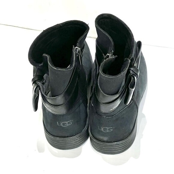 Ugg Black Joanie Bow Ankle Boots Shoes Sz Small Women's Suede Leather - Picture 8 of 8
